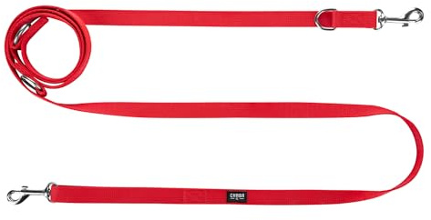 Chaba Hundeleine für Kleine Hunde mit 2 Karabinern | Spaziergang mit Zwei Hunden gleichzeitig | Verstellbar 1.35-2.6m | Breite 1.6cm | 2 Tragevarianten | Leicht | Robust | Dog Leash | ROT, M