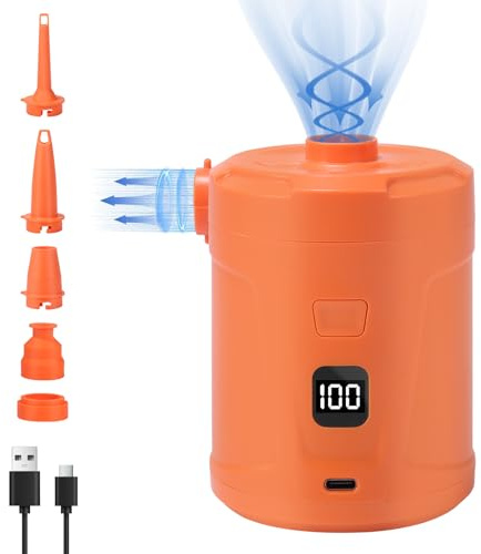 Portable Air Pump for Inflatables: Type-C Rechargeable Battery Lightwight Ultra-Fast Inflate Deflate Electric Air Pumps 5 Nozzles Ultra-Mini Vacuum Pump for Sleeping Pads, Pool Toys, Floats