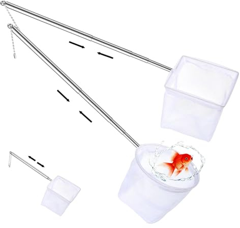 2 Stück Kescher Aquarium,7,6 cm große quadratische und runde Netze mit feiner Maschenweite,Aquarium Fischnetz mit ausziehbarem Edelstahlgriff für Fischen Garnelen und Zur Reinigung des Aquariums