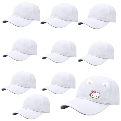 Will LIke Pack of 10 White Baseball Caps, Empty Cap, Graffiti Hat, Headwear, Peak Cap for Children, DIY, Children, Adults, Outdoor Sports, Family, Interactive Activity Set（Polyester-Baumwoll-Material）