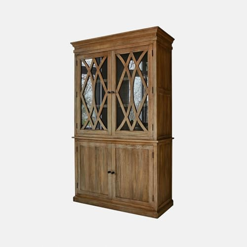 Loberon Schrank Oakminster - Kunstvolles Sprossendesign - Herausnehmbare Regalböden - Vitrine - Mangoholz - Glas - Eisen, antikbraun
