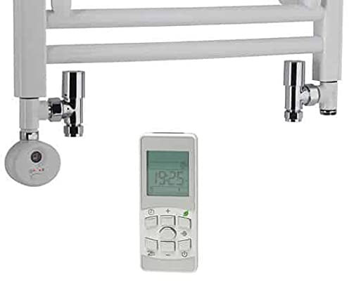 Richmond Radiators Dual Fuel Towel Rail Kit D Thermostatic Heating Element Round Valves, 300W, White