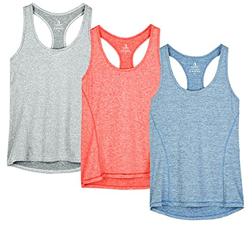 icyzone® Damen Funktions-Tanktop Sporttop Unterhemd Stretch fuer Yoga Fittness training Damen Tanktop Racerback ,Granite/Blue/Orange,XL