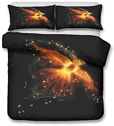 MeeT Cubierta del Edredón Y Funda De Almohada Pájaro, Llama Roja Juego De Cama De Microfibra De Tamaño Individual Y Doble Edredón (Estilo 03,(220x 240cm)-Cama de 150/160)