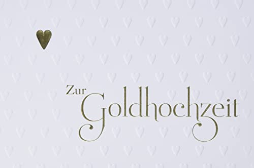Perleberg Goldhochzeit Karte mit Umschlag in Gold - hochwertige Glückwunschkarte im schlichten Herzchen-Motiv - Hochzeitskarte - Maße 11,6 x 16,6 cm - Glückwunsch goldene Hochzeit - Grußkarte