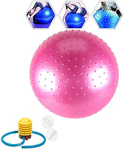SYMX Gymnastikball mit Massageball, Anti-Burst Gymnastikball mit Ballpumpe, Schmerzlindernde Rückenstütze, Balance Sitzball Extra Dick & Belastbar für Pilates Yoga Fitness & als Büro-Stuhl,Rosa,85cm