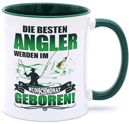 Die besten Angler werden im Wunschmonat geboren Tasse Becher Angel Fischer Zubehör Angelzubehör Geschenke für Fischen Karpfen Norwegen Kaffeetasse Anglerzubehör Anglerbedarf Fisch Männer Tassen