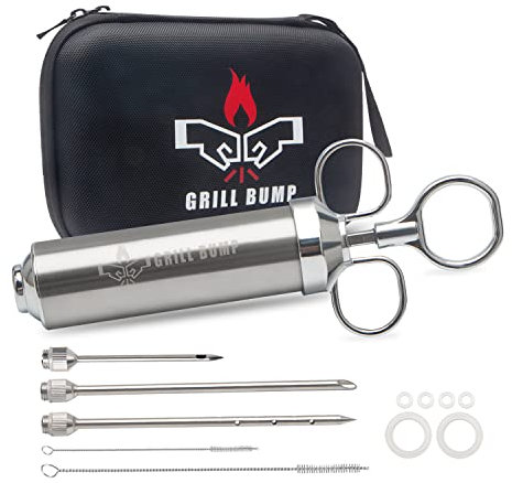 Grill Bump Meat Injector Syringe Kit for Smoker with 3 Flavor Food Injector Syringe Meat Needles, Injection Marinades Brine for Meat, Turkey; 2-oz, Including Paper and E-Book (PDF) User Manual
