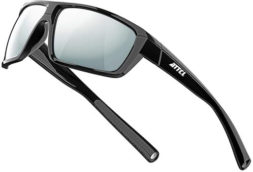 ATTCL Herren Polarisierte Wrap Sonnenbrille UV-Schutz Sportbrille TR90 Rahme Ultraleicht 5001 Silver