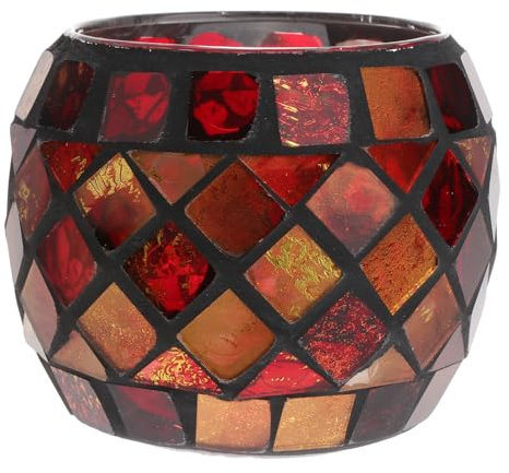 Uonlytech Glas-Votivkerzenhalter für Zuhause, rotes Mosaik-Teelichthalter, Vintage-Glastasse, Kerzenständer, Tischdekoration für Ostern, Hochzeit, Party
