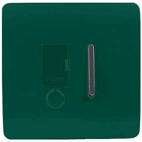 Trendi Switch Screwless Artistic Modern Glossy Tactile 230V Switched 13 A Single Fused Spur Connection Unit w/Flex Outlet Chrome Rocker in Dark Forest Green - ART-FSDG
