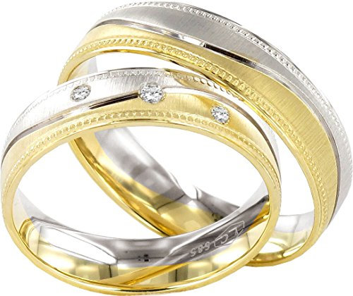 JC Trauringe Paaringe Silber 925 vergoldet Paarpreis I Ehering breit 5 mm I Partnerringe günstig mit Gravur I 2 Hochzeitsringe Verlobungsring | Damenring mit Steinen I P122