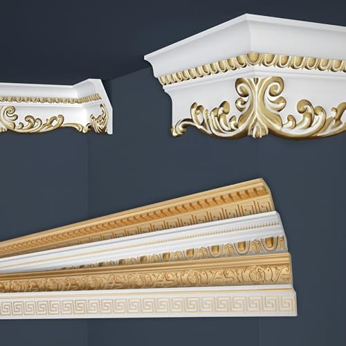 Marbet Deckenleisten gold Sparpaket aus Styropor EPS - Stuckleisten gemustert, im traditionellen Design - (32 Meter B-36 G) Stuckprofil Zierprofil Eckprofil