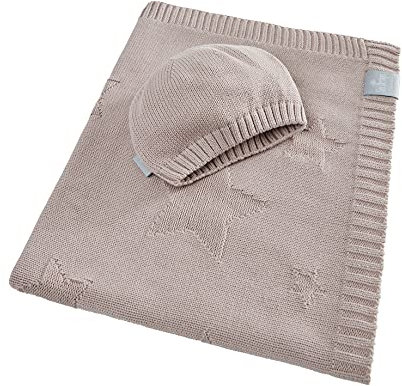 sei Design Bio-Babydecke gestrickt aus 100% Bio Baumwolle | Kuscheldecke | Erstlingsdecke | Puckdecke (Sterne Shifting Sand)
