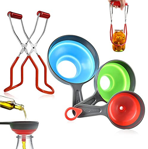 GZhaimai 3 Pcs Imbuto in Silicone Pieghevole, 1 Alzabarattolo per Conservecon Manico in Gomma per la Conservazione per Versare Spezie, Liquidi, Marmellate
