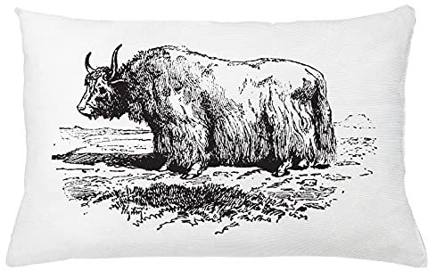 ABAKUHAUS Yak Kissenbezug, Engraving Natural History Bull, Dekorativer Kopfkissenhülle mit Beidseitiger Druck, 65 x 40 cm, Charcoal Grau Weiß
