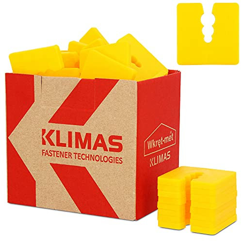 KLIMAS® Abstandshalter Kunststoff 5mm 50 Stück Distanzscheiben Set Gelb | Sockelprofile Sockelschiene Ausgleichstück Distanzstück für Universal-Dübel mit 3 Durchmesser Ø 6/8/10 mm PE Abstandhalter