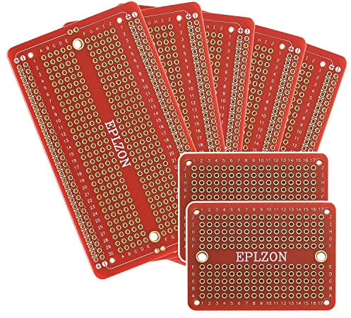 EPLZON Plated PCB Solder-able Breadboard for Electronics Projects Compatible with Arduino Soldering Projects 2.05x3.5 (5 Pack + 2 Mini Board,red)