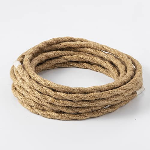 Vecys LED Lighting Cable Textil Vintage Trenzado de Cuerda de Cáñamo 5M,3 Núcleos,0,75 mm² para Colgar Lámparas, Accesorios de Lámpara