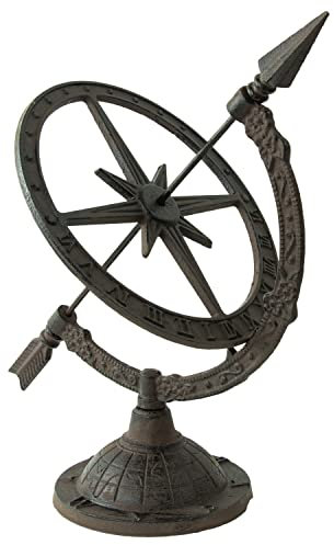 Woodside Decorative Garden Table Sundial, Traditional Antique Cast Iron Outdoor Accessory