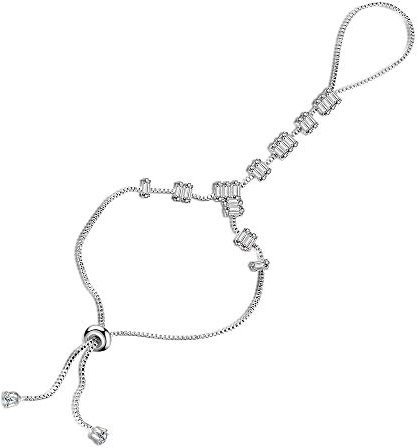 Aprilery Handketten-Ring-Armband, modisches Silber, AAA-CZ-Kristall, verstellbare Sklaven-Handkette, Renaissance-Zubehör, Boho-Handschmuck für Frauen und Mädchen (Rectangle A)