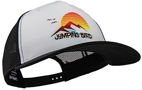 Jumping Bird Trucker Cap (Schwarz/Weiß) • Mesh Cap für Herren & Damen • Sunset Druck • Retro Style Kappen • Netzcap atmungsaktiv