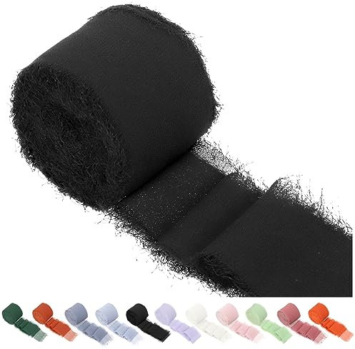 Swpeet 1 Rolle schwarz ca. 1,5 x 11Yard handgemachte Fransen Chiffon Band, Fransen Stoff Bänder, handgefertigte Sand & nackt Band für Geschenkverpackungen, Handwerk, Dekoration