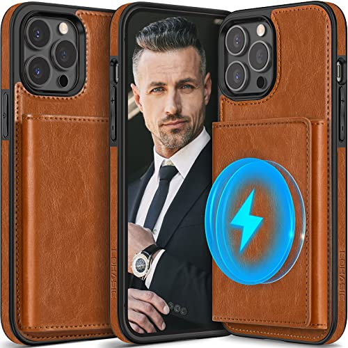 LOHASIC for iPhone 12 Pro Max Wallet Case, 6 Card Holder, Detachable Magnetic Back, Compatible with Mag-Safe, Vintage Leather Fancy Credit Slot Phone Cover for Men Women, 6.7 Inch - Brown