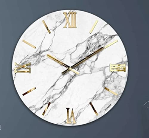 Generico Orologio da Parete, Soggiorno, Cucina, Moderno,Effetto marmo, Base legno, Lavorazione a resina, Numeri a rilievo, Diametro disponibile 40/60/80/100 cm, Made in Italy (60cm, Carrara)