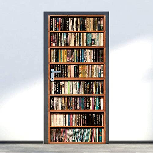 3D Fototapete Türfolie Poster Tapete Fototapete Wasserdichte Abnehmbare Tapete Vinyl Tür Aufkleber Innentür Schlafzimmer Badezimmer Küc Bücher Bücherregal Bücherregal 90 X 200 Cm