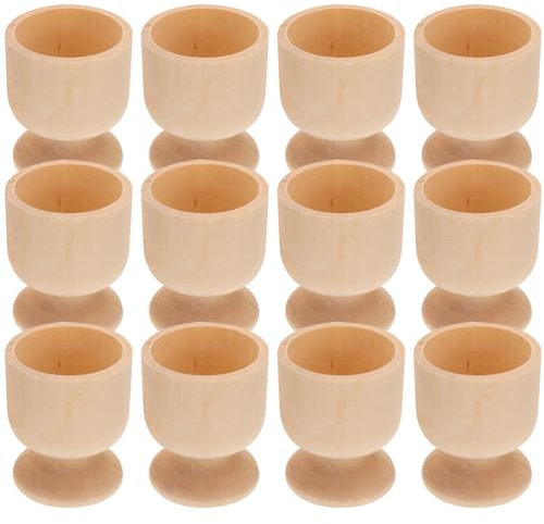 Amosfun 12pcs Easter Egg Wooden Pedestal Stand Kids DIY Craft Holder Large 5x4cm Egg Tray Non-Slip Base Wooden Display