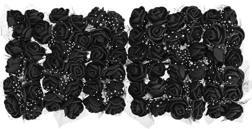 sourcing map Artificial Rose Flower Heads, Black Mini Faux Flowers 0.8 Inch-1 Inch for DIY Craft Wedding and Party Decoration Pack of 72
