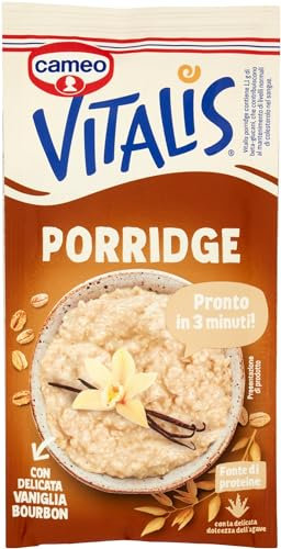 Cameo Vitalis Porridge Gusto Classico con Fiocchi Integrali di Avena e Delicata Vaniglia Bourbon, Preparato Istantaneo, Porridge Pronto in 3 Minuti, Fonte di Proteine, Busta Monoporzione 58 g