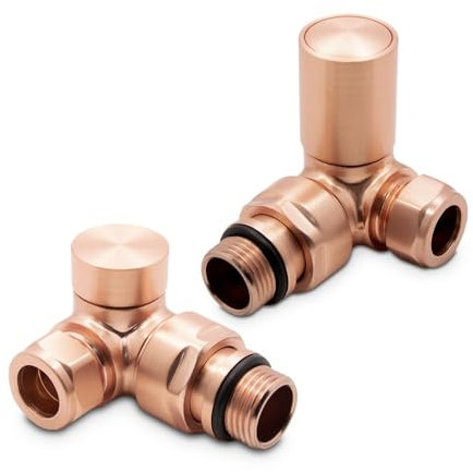 Brushed Copper Corner Modern Standard Rounded Radiator Towel Rail Valves Central Heating (Pair) 1/2 BSP