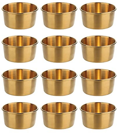 12 tazas de salsa de acero inoxidable para condimentos, ketchup, mini platos individuales dorados para aperitivos, recipientes para muestreo, aderezo de ensalada, guarniciones o salsas de inmersión,