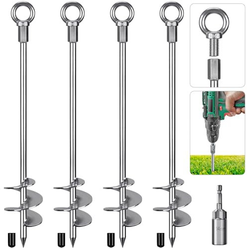 Insaga 30'' Fully Welded Ground Anchors Screw in, Wider Spiral Earth Anchor for Swing Set, 4pcs Mobile Home Anchors, Wind Resistant Trampoline Wind Anchors, Ground Anchors for Sheds