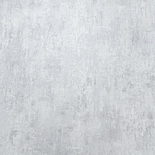 SOPHIE LAURENCE Plain Concrete Effect Wallpaper Textured Distressed Silver Metallic Vinyl Wallpaper for Office Living Room Bedroom - Grey Industrial Wallpaper