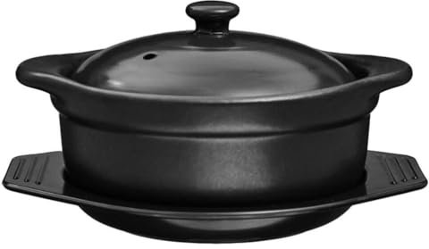 Zerodeko Koreanische Keramikschüssel Mit Deckel Und Untersetzer Schwarzer Auflauf Tontopf 1. 26 Sizzling Hot Pot Mit Doppelgriffen Schmortopf Kochtopf Für Dolsot-Bibimbap-Suppe