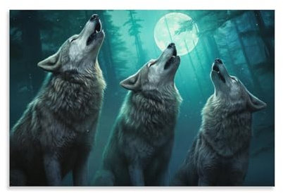 Landschaft, heulender Wolf, Wandkunst für Wohnzimmer, Vollmond, Wald, Wildtiere, Naturgemälde auf Leinwand, Wandkunst, Poster für Heimdekoration, Wanddekoration