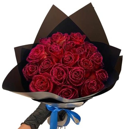 Bouquet Di Rose Glitterate, Bouquet Di Fiori Di Rosa Artificiali, Bouquet Fai Da Te Bouquet Di Rose Finte Lucide Regalo D'amore, Rosa Scintillante (Rosso,20 pezzi)