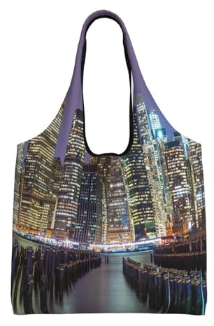 WQUVMDS Wiederverwendbare Einkaufstasche aus Segeltuch für den Haushalt (Rotweinrose und Kerze), New York City, Einheitsgröße