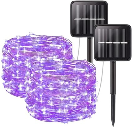 Clearhill Lot de 2 Guirlandes Lumineuses Féeriques Solaires,Total 40 m / 131,2 pi,Violet 400 LED,Guirlandes à Fil de Cuivre avec 8 Modes,Éclairage de Jardin Étanche pour Patio,Jardin,Arbres,Noël