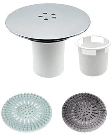 Duschabfluss Abdeckung, Chromatierte Kunststoff Duschabflussabdeckung, 90 mm/115 mm Duschabflussabdeckung für Viega Tempoplex Ablaufgarnitur, Haarfänger inklusive, mit 2 Filter Bodenablaufabdeckung