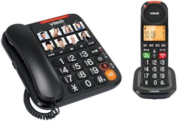 VTech CL6550 Schnurgebundenes Telefon + Schnurloses DECT-Telefon, mit großen Tasten, Anrufblock, Mobilteil und Basis mit Lautsprecher, großen Tasten und großem Display, Kompositionstasten mit Foto