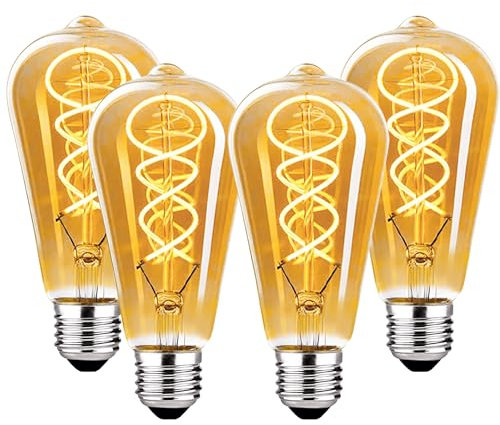 E27 LED Vintage Glühbirne, Dimmbar Vintage Glühbirne E27 4W ST64 E27 LED Warmweiss 2700K, Glühbirne E27 Vintage Edison LED E27 Ideal für Nostalgie und Retro Beleuchtung - Bernstein - 4 Stück（HPS BT）