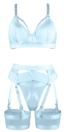 Dinglong Lingerie Sexy pour Femme Enceinte Jarretière Lingerie pour Femmes Lingerie Sexy Sheer Assorti 4 Pièces Ensemble De Lingerie Lingerie Sexy pour Femme Enceinte (Blue, S)