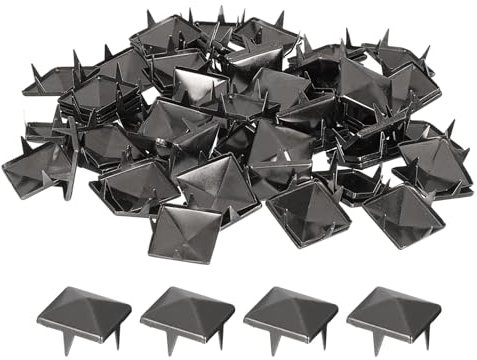 QUARKZMAN 80 Stück Quadratische Nieten Metall, 15mm Punk Pyramid Nieten, Kupfer Pyramide Spike Nieten für Kleidung Tasche Leder Schuhe (Glänzendes Schwarz)
