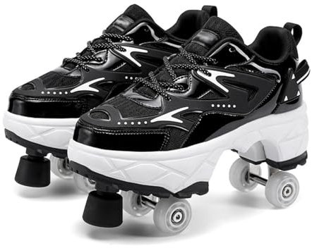 Roller Skate Shoes with Wheels, Skateboard Shoes with Detachable Rubber Stops, Adjustable Inline Skates, for Women Girls Boys,43