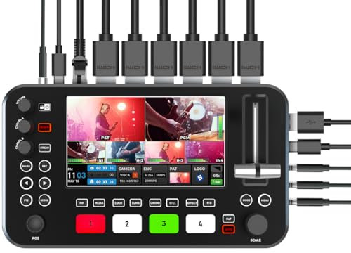 Prisual R2 Pro Video Switcher 4-Channel HDMI Live Streaming Audio Mixer HDMI Switcher 5.5 Inch FHD 1080p LCD Screen 60FPS PTZ Controller USB Recording (Does not Support 4K)