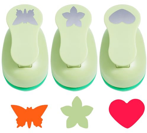 UCEC 3x Motivstanzer Set, Motivlocher - Schmetterling, Blütenblatt, Herz, Papierstanzer, Stanzer für DIY, Scrapbooking, Grußkarten, Stanzer Weihnachten, Motivgröße: 15 mm